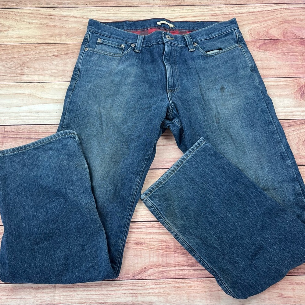LL Bean Jeans Mens 36x34 (36x33.5) Fleece Lined Classic Fit Medium Wash *Flaws